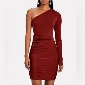 NWT Alix NYC Jordan Ruched One-Shoulder Metallic Dress in Cayenne Medium